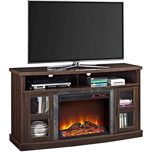 Ameriwood Home Barrow Creek Fireplace Console with Glass Doors for TVs up to 60", Espresso