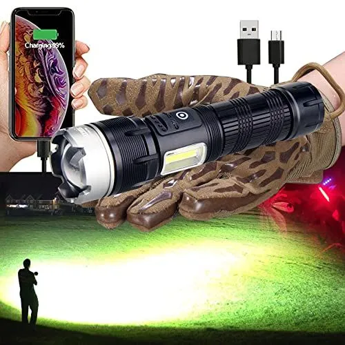 Worlds Smallest Brightest Flashlight High Lumen 5000 Military Rechargeable Zoom Searchlights Lantern Combo with Red Light Optio...