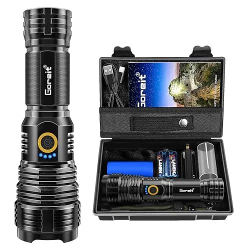Flashlights LED High Lumens Rechargeable, Goreit 200000 Lumens XHP70.2 Super Bright Flashlight, Flash Light Battery Powered, Po...